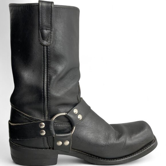 REV Black Square Toe Leather Harness Motorcycle Biker Boots Men's 10.5 - Picture 8 of 14